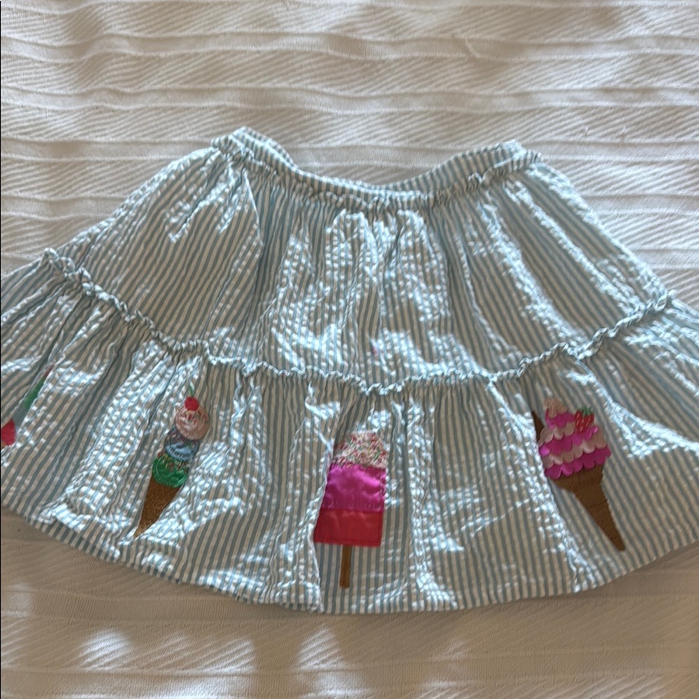 Striped Blue Skirt with Ice Cream Embroidery